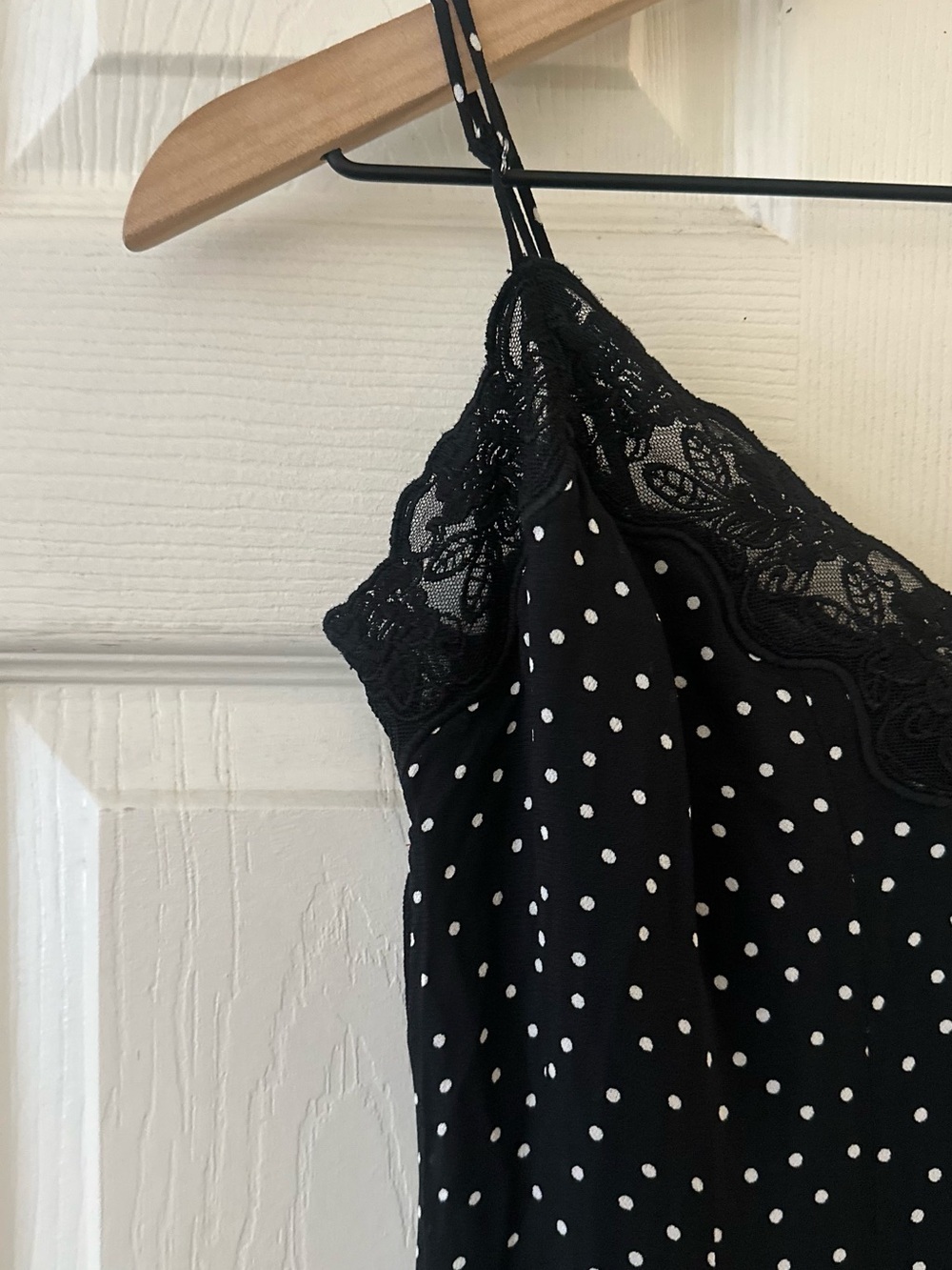 Reformation Black with White Polka Dots Lace-Trim Midi Slip Dress w/Split Sz 4 - Picture 5 of 15